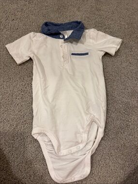 H&M White One-Piece Bodysuit with Blue Collar
